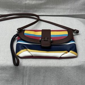 Chaps Crossbody Bag Clutch Womens Multicolor Striped Wristlet Strap Purse